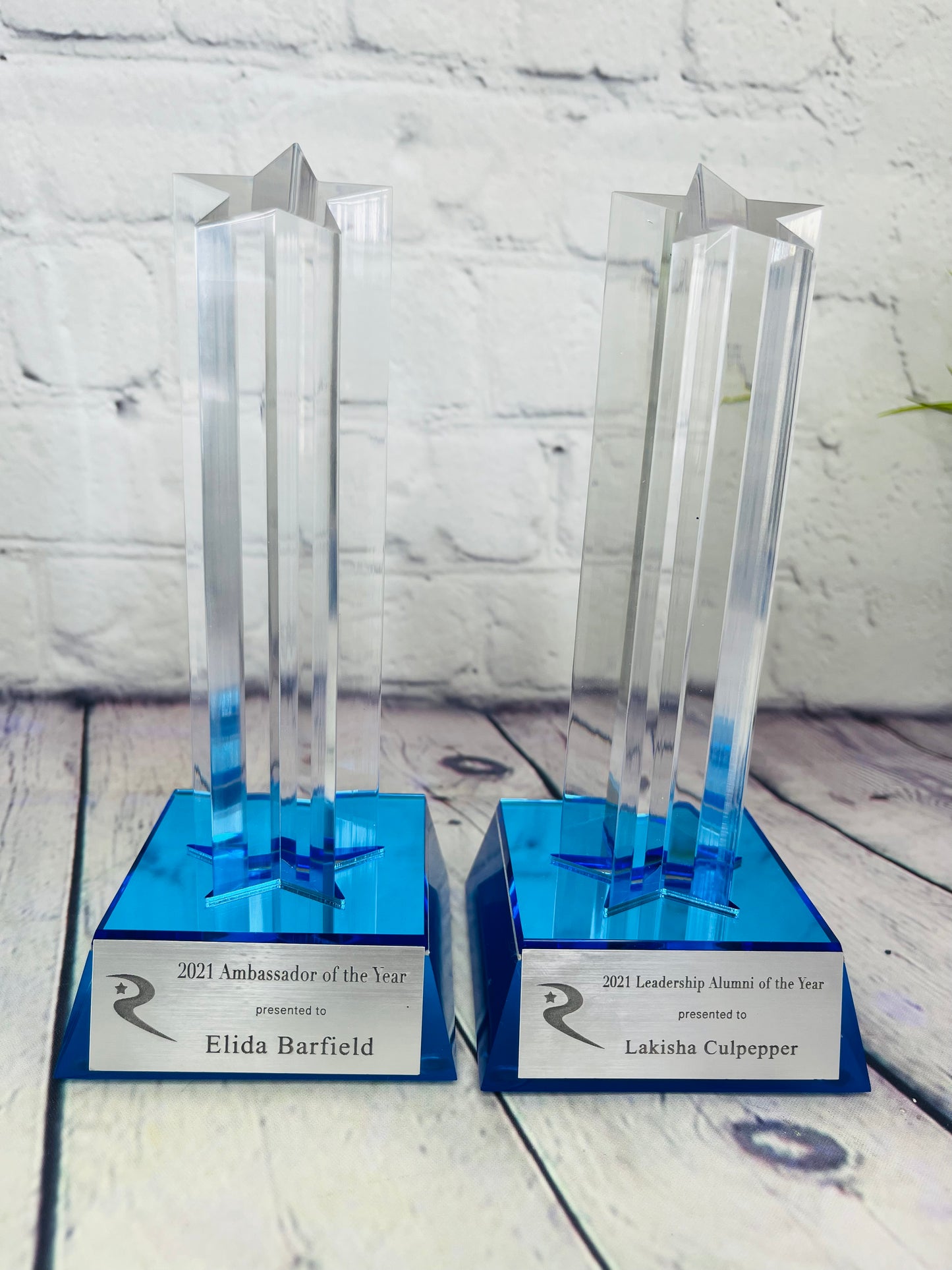 Award - Blue Star Column Acrylic with Blue Base