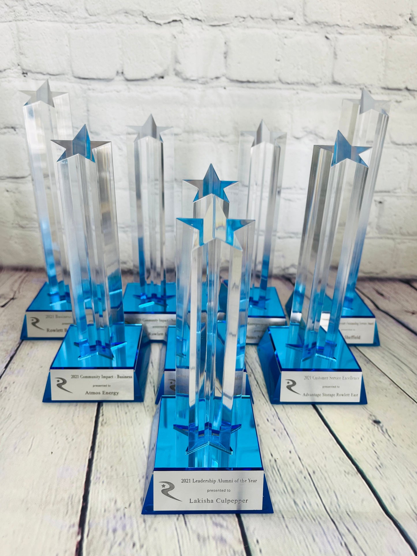 Award - Blue Star Column Acrylic with Blue Base