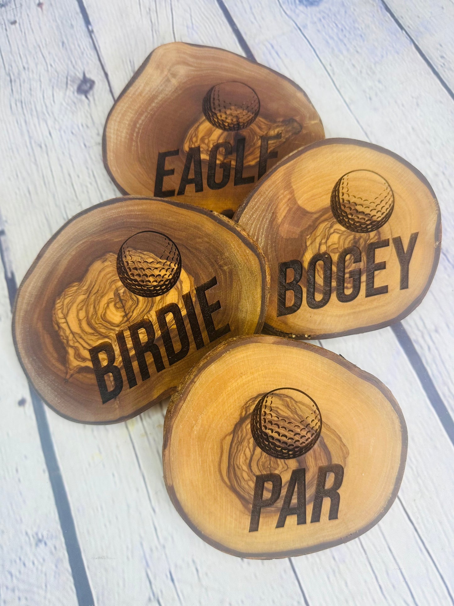 Olive Wood Slice Coaster Set