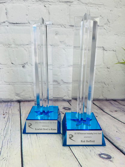 Award - Blue Star Column Acrylic with Blue Base