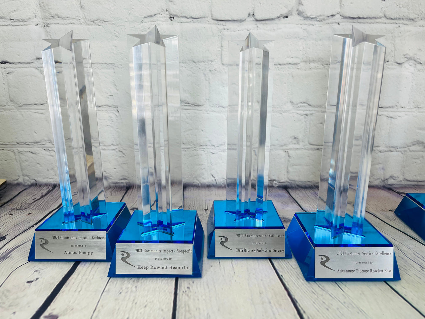 Award - Blue Star Column Acrylic with Blue Base