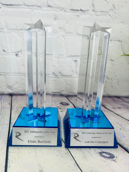 Award - Blue Star Column Acrylic with Blue Base